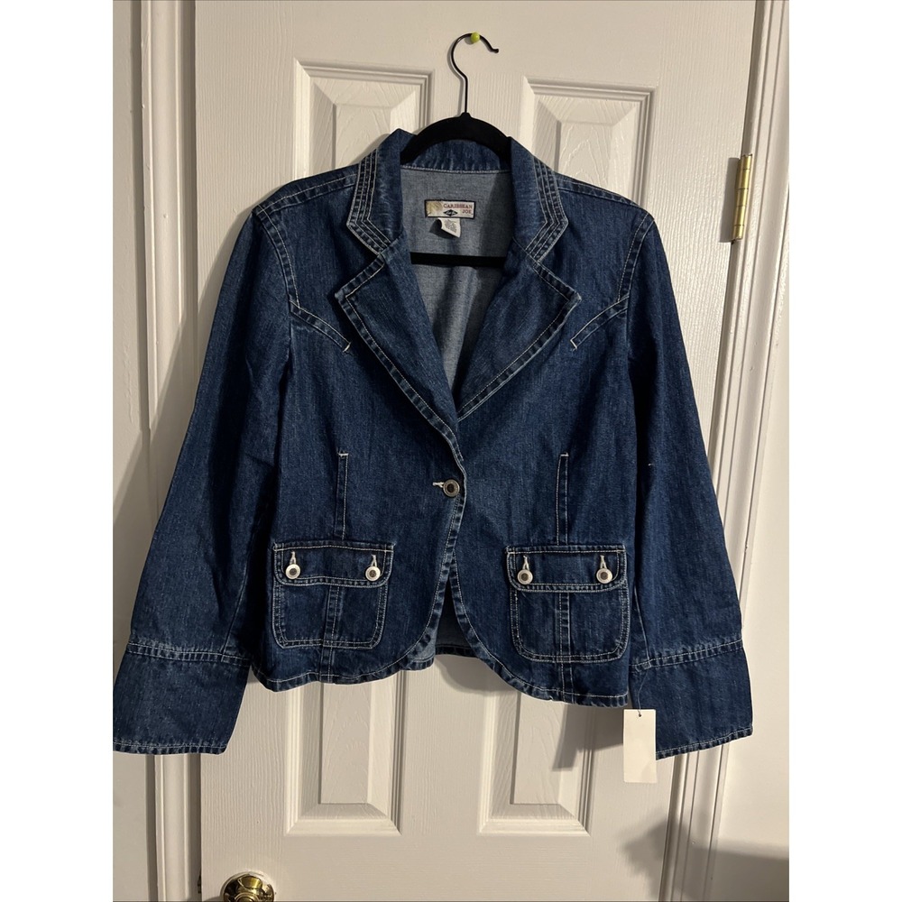 Vintage Y2K Caribbean Joe Jean jacket medium wash size Large stretch pockets